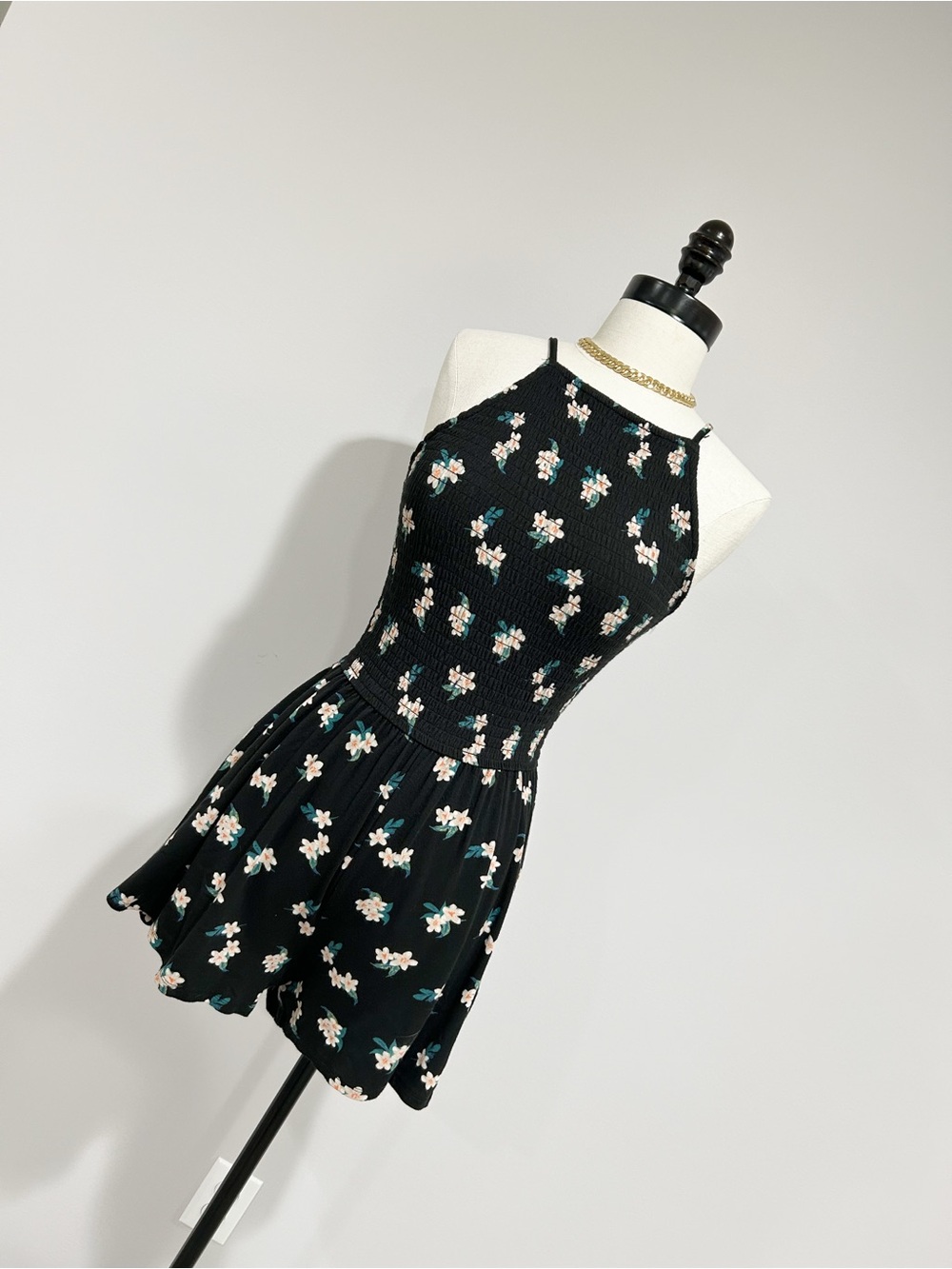 Hollister Black Floral Halter Romper